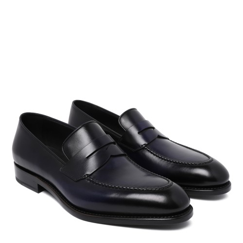 Ferragamo Black Leather Penny Loafers. 2