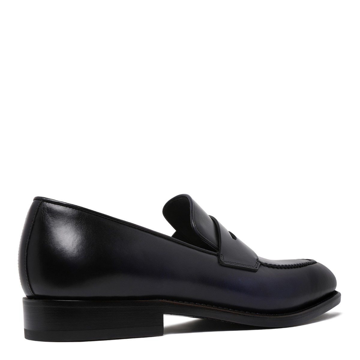 Ferragamo Black Leather Penny Loafers.