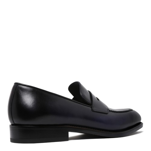 Ferragamo Black Leather Penny Loafers.