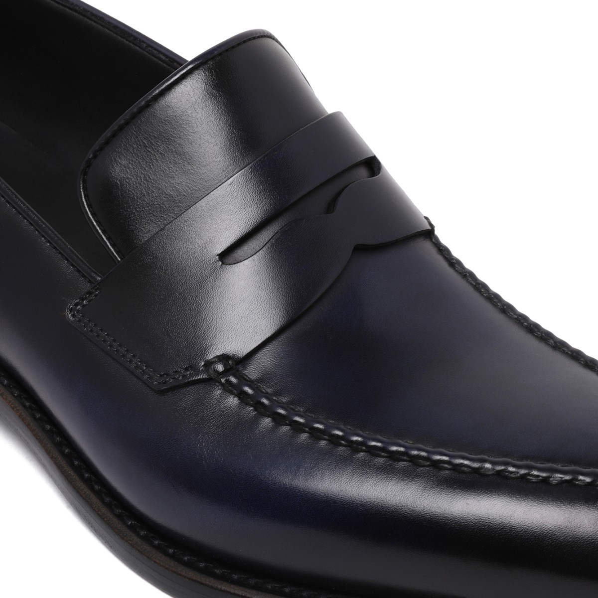 Ferragamo Black Leather Penny Loafers.