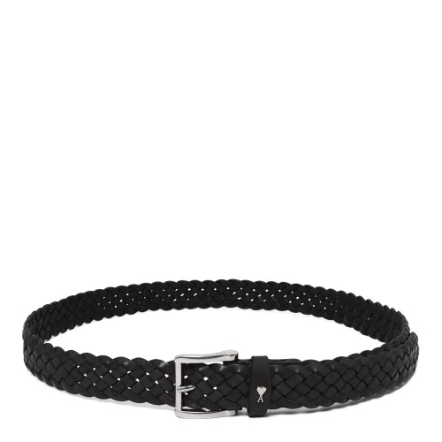 AMI Paris Black Braided Leather Belt.