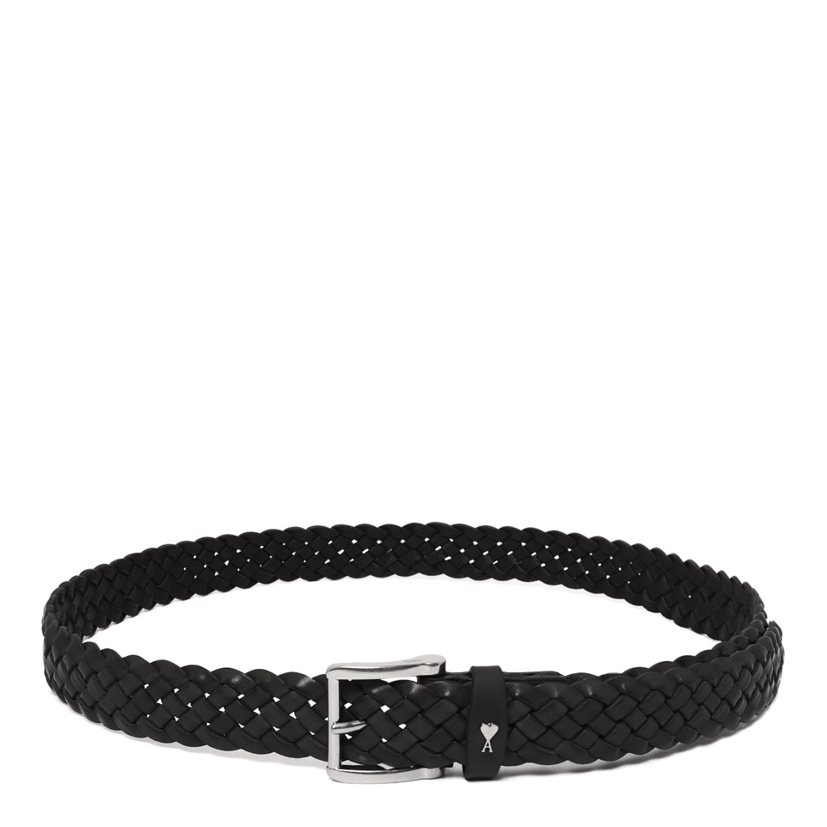 AMI Paris Black Braided Leather Belt.
