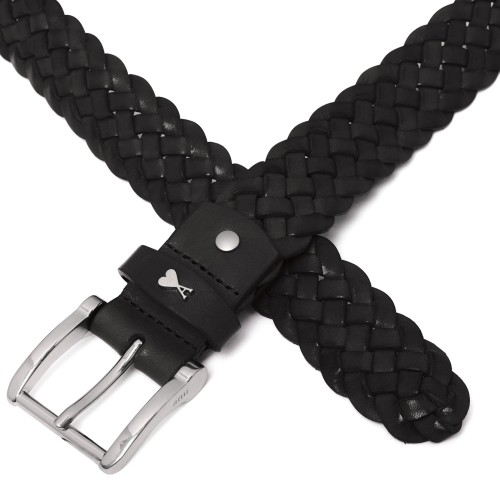 AMI Paris Black Braided Leather Belt. 2