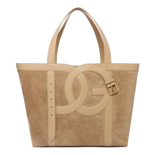 Dolce & Gabbana Beige Suede Logo Tote Bag.