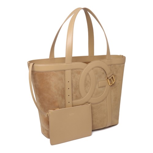 Dolce & Gabbana Beige Suede Logo Tote Bag.