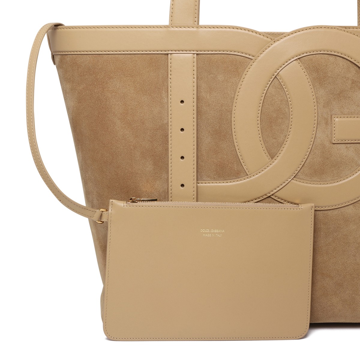 Dolce & Gabbana Beige Suede Logo Tote Bag.