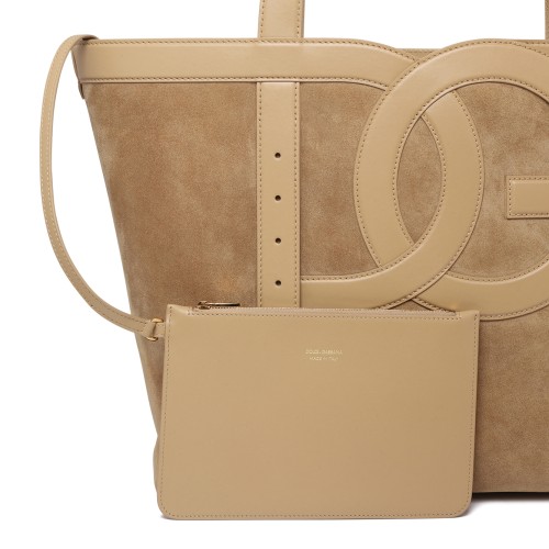 Dolce & Gabbana Beige Suede Logo Tote Bag.