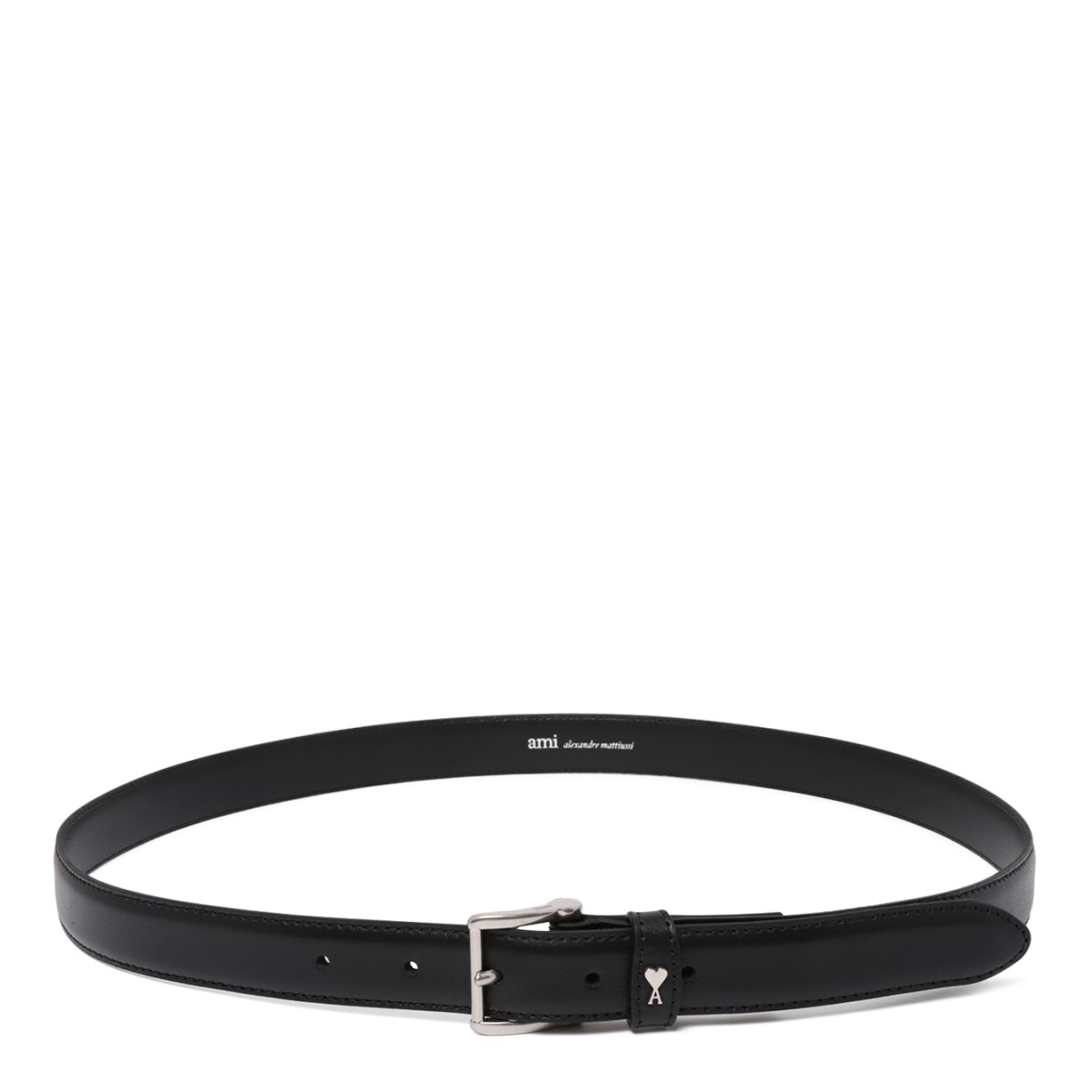 AMI Paris Black Ami de Cur Leather Belt.