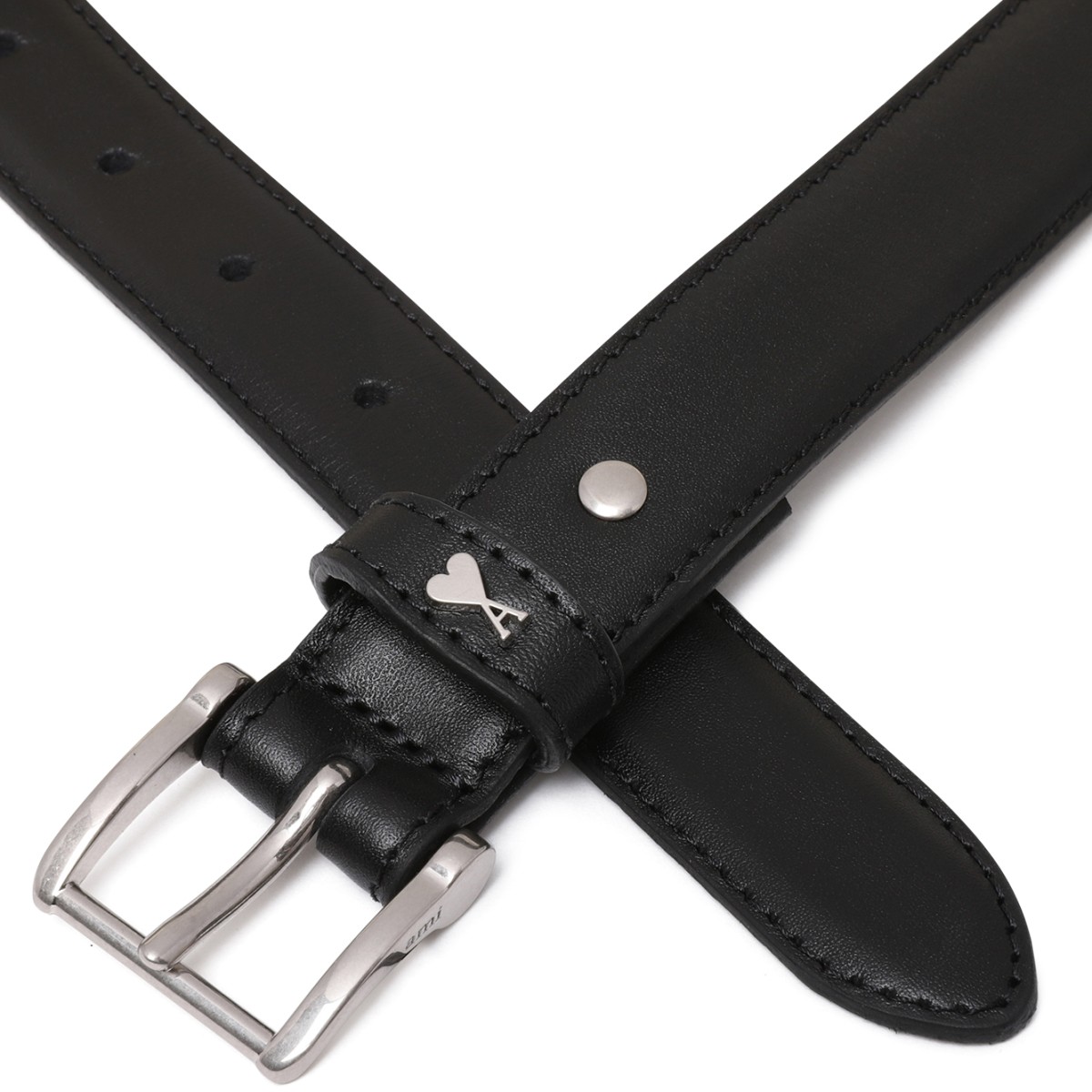 AMI Paris Black Ami de Cur Leather Belt.