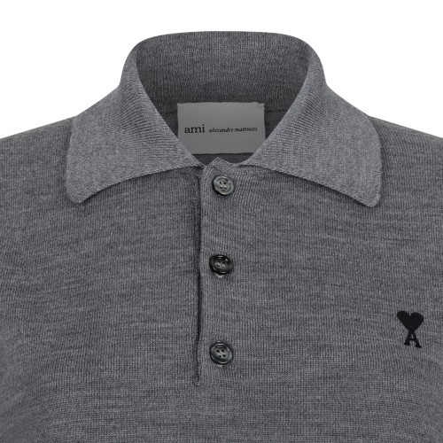 AMI Paris Grey Ami de Cur Polo Shirt.