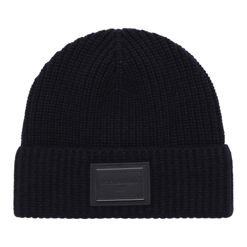 Dolce & Gabbana Black Ribbed Logo Beanie.