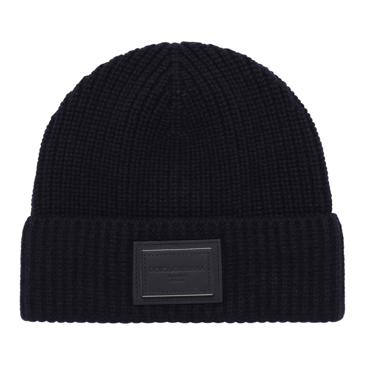 Dolce & Gabbana Black Ribbed Logo Beanie.