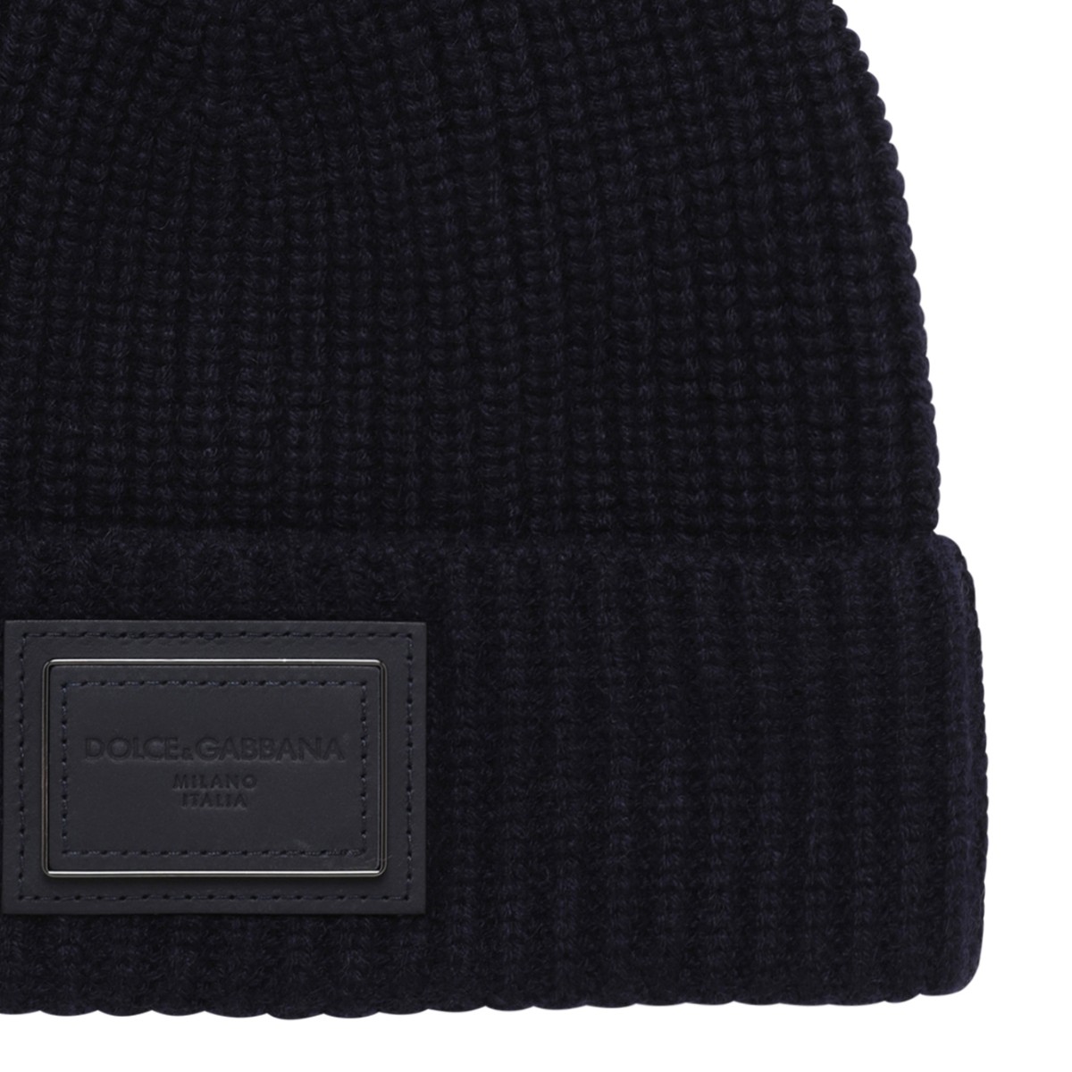 Dolce & Gabbana Black Ribbed Logo Beanie.
