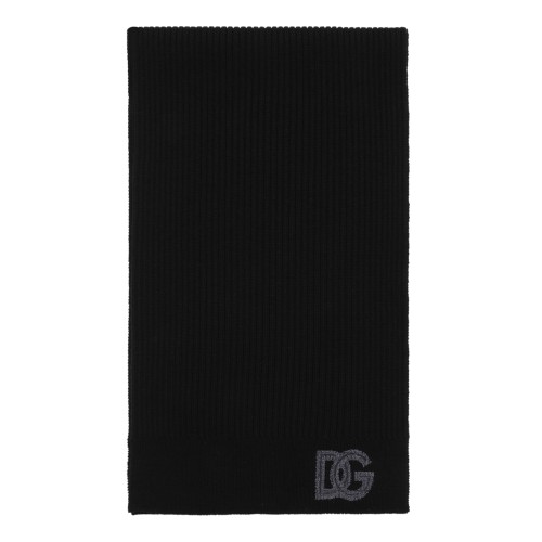 Dolce & Gabbana Black Ribbed DG Logo Scarf.