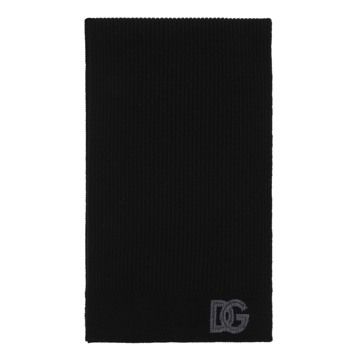 Dolce & Gabbana Black Ribbed DG Logo Scarf.