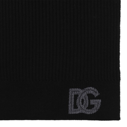 Dolce & Gabbana Black Ribbed DG Logo Scarf. 2