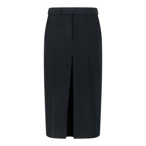 Douuod Dark Grey Front-Slit Midi Skirt.