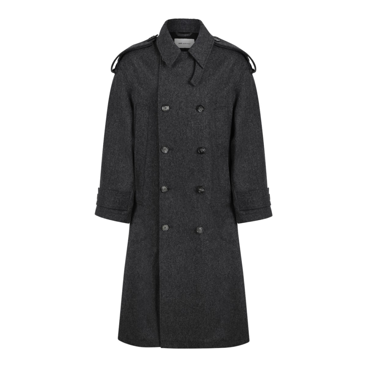 AMI Paris Dark Grey Double-Breasted Trench Coat.