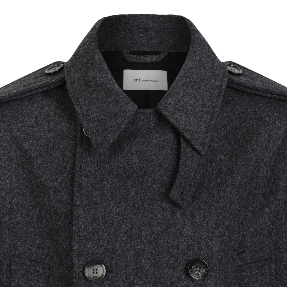 AMI Paris Dark Grey Double-Breasted Trench Coat.