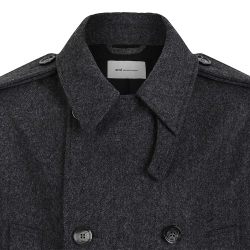 AMI Paris Dark Grey Double-Breasted Trench Coat.