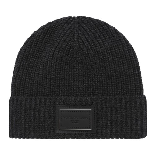Dolce & Gabbana Black Ribbed Logo Beanie.