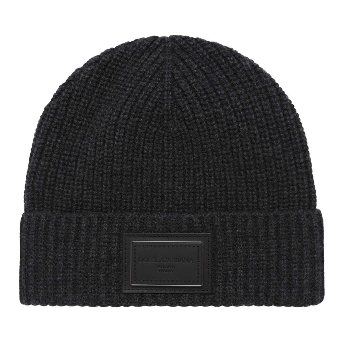 Dolce & Gabbana Black Ribbed Logo Beanie.