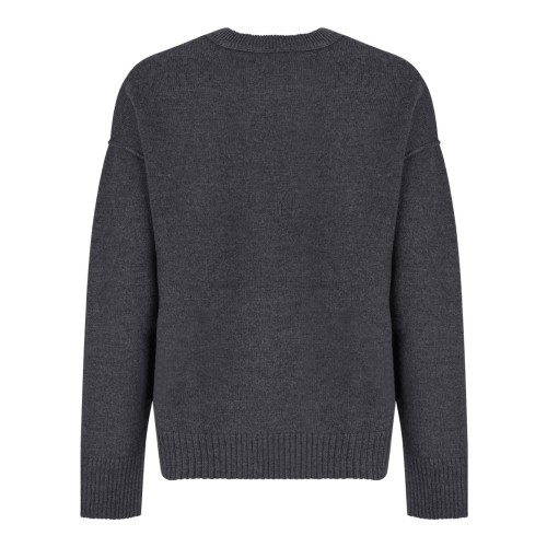 AMI Paris Grey Wool Knit Sweater with Ami de Cur Logo. 2
