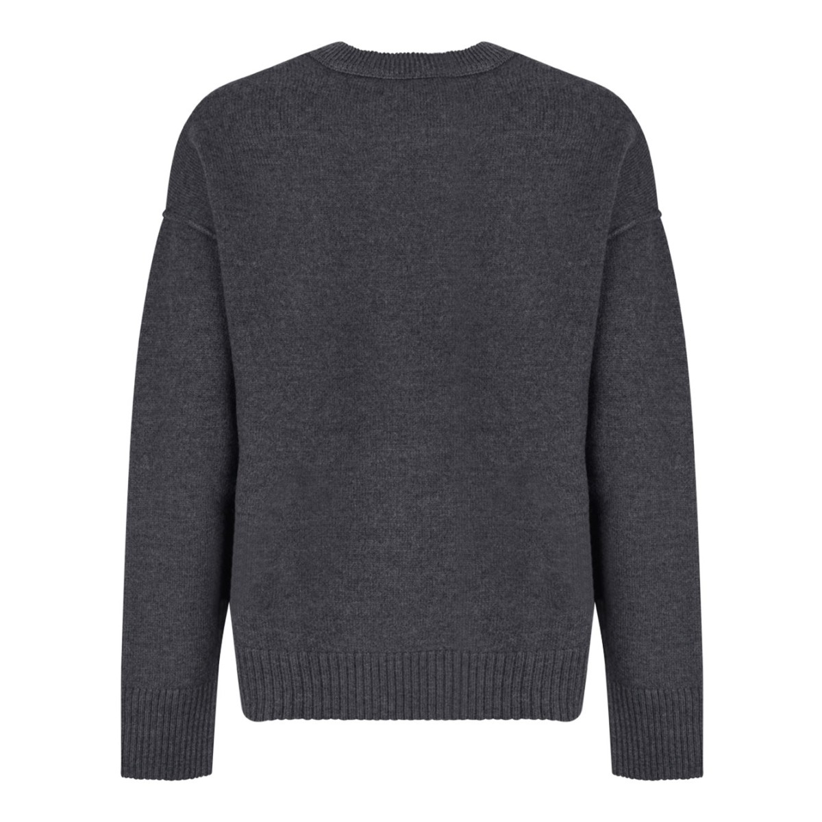 AMI Paris Grey Wool Knit Sweater with Ami de Cur Logo.