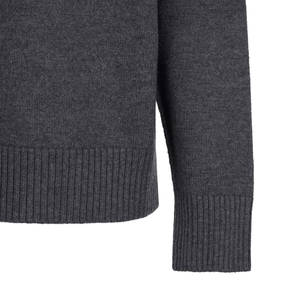 AMI Paris Grey Wool Knit Sweater with Ami de Cur Logo.
