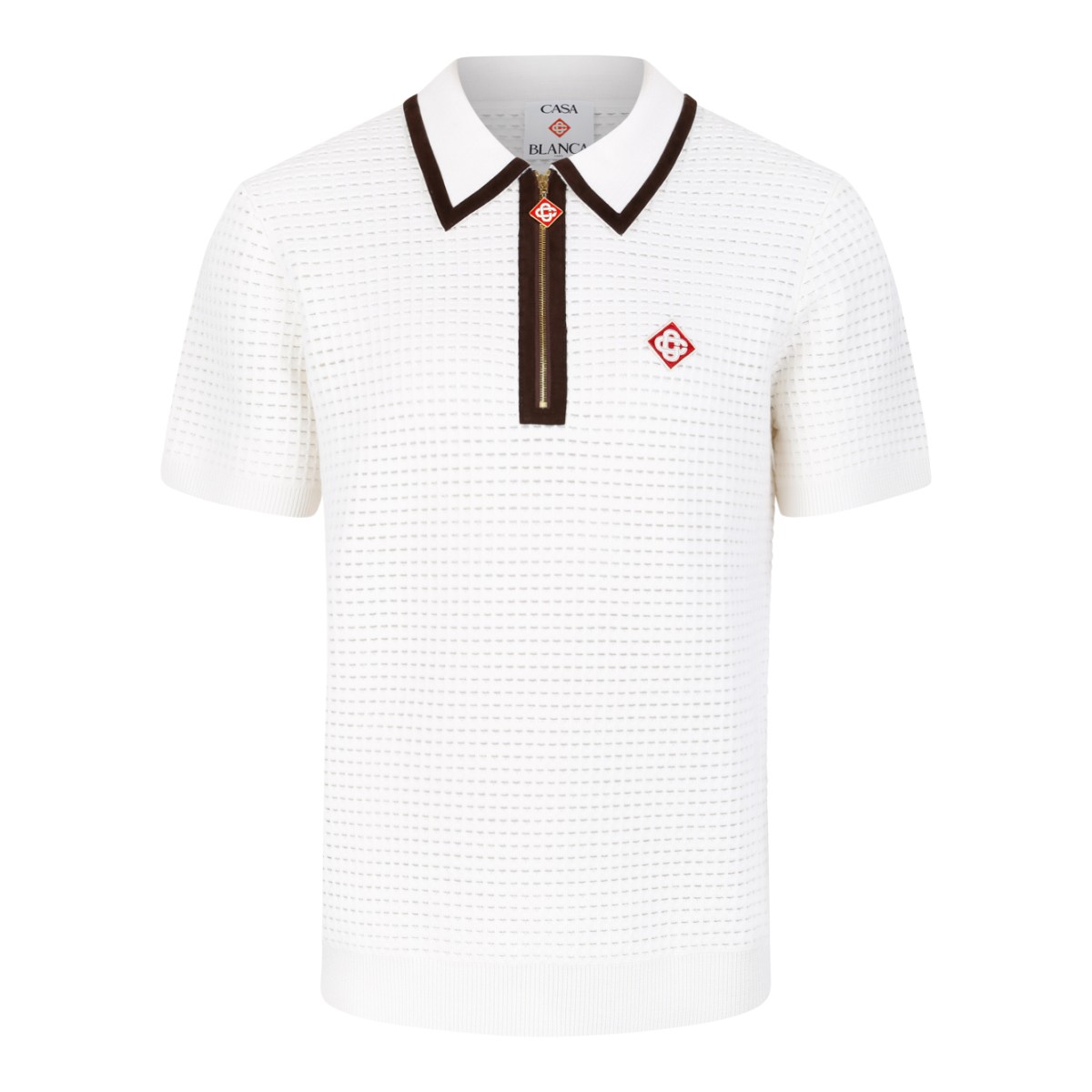 Casablanca White Knitted Polo Shirt.