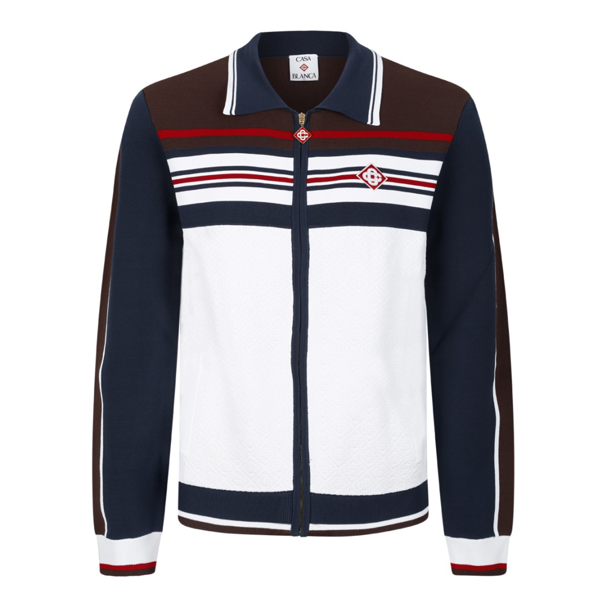 Casablanca Navy and White Striped Track Jacket.