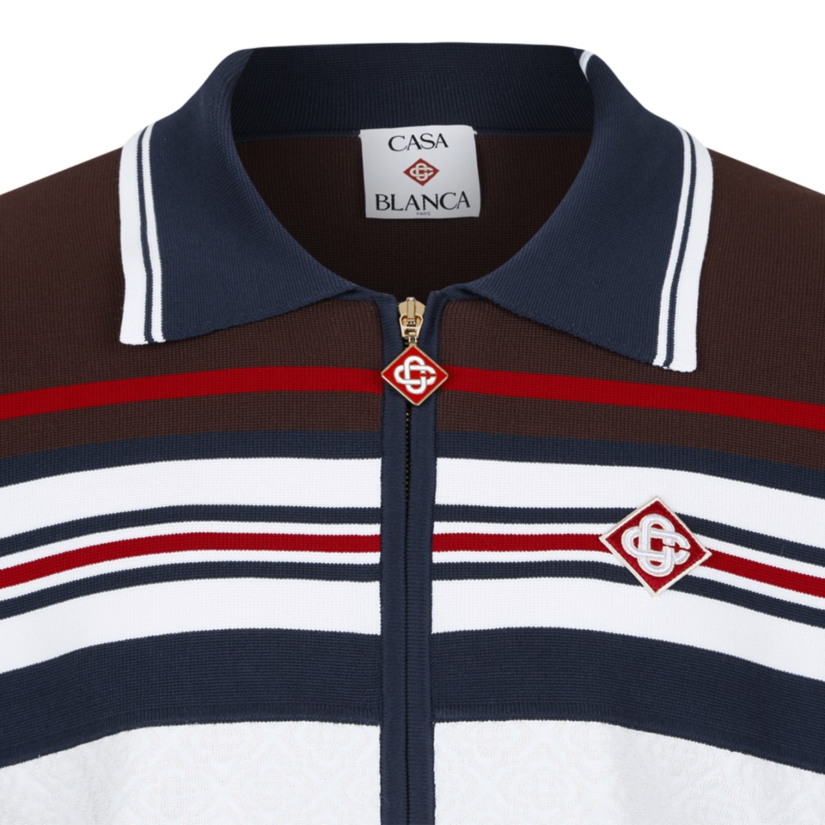Casablanca Navy and White Striped Track Jacket.