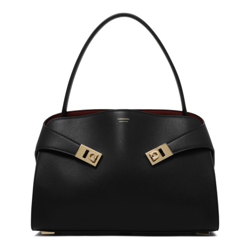 Ferragamo Black Leather Shoulder Bag. 