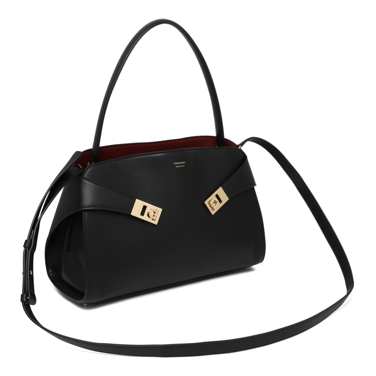 Ferragamo Black Leather Shoulder Bag. 