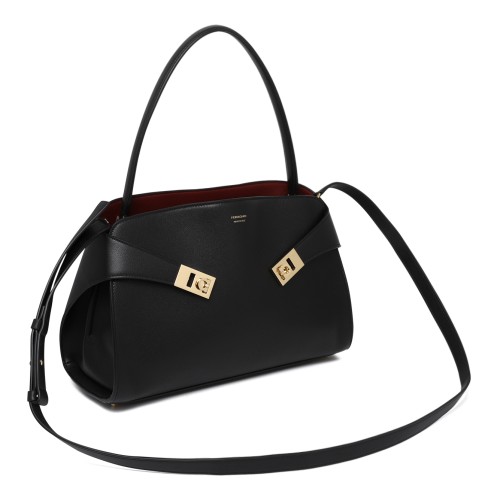 Ferragamo Black Leather Shoulder Bag. 