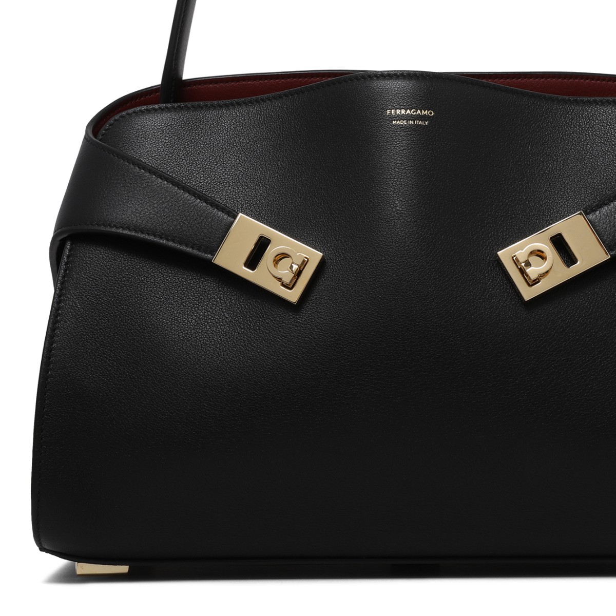 Ferragamo Black Leather Shoulder Bag. 