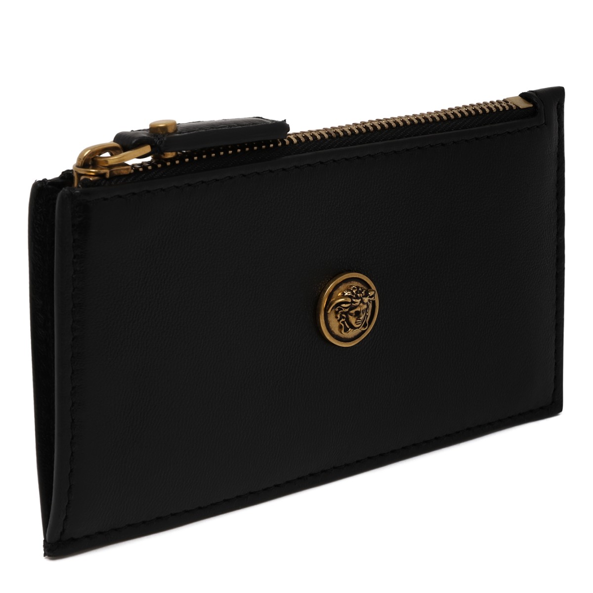 Versace Black Lamb Leather Zip Card Case.