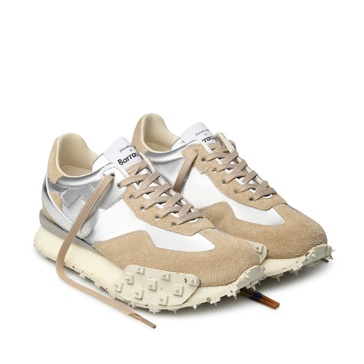 Barracuda White and Beige Suede Sneakers.