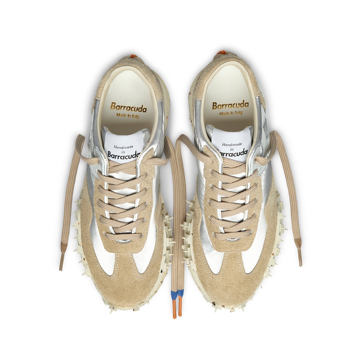 Barracuda White and Beige Suede Sneakers.