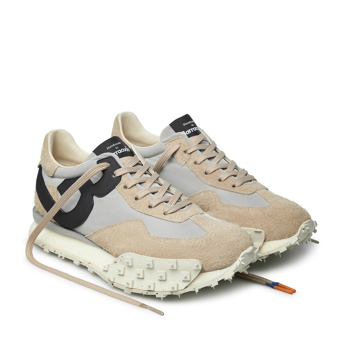 Barracuda Beige and Black Suede Sneakers.