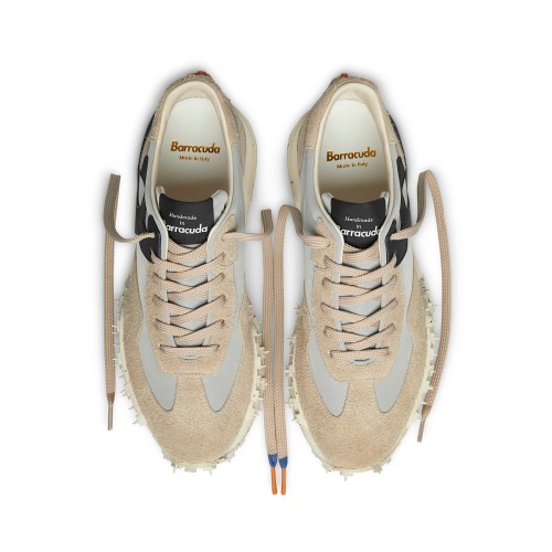 Barracuda Beige and Black Suede Sneakers.