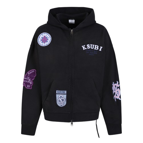 Ksubi Black Graphic Patch Zip Hoodie.