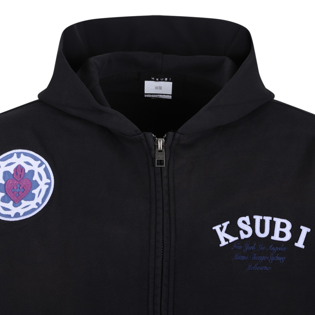 Ksubi Black Graphic Patch Zip Hoodie.