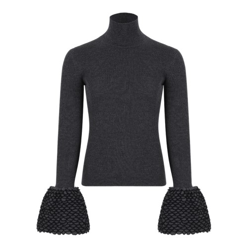 Alexander McQueen Dark Grey Embellished Cuff Turtleneck Sweater.