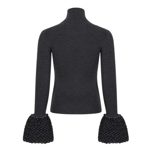 Alexander McQueen Dark Grey Embellished Cuff Turtleneck Sweater. 2