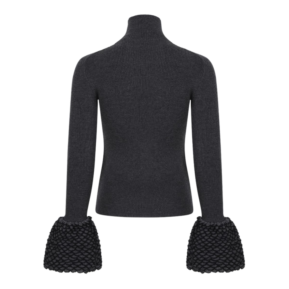 Alexander McQueen Dark Grey Embellished Cuff Turtleneck Sweater.