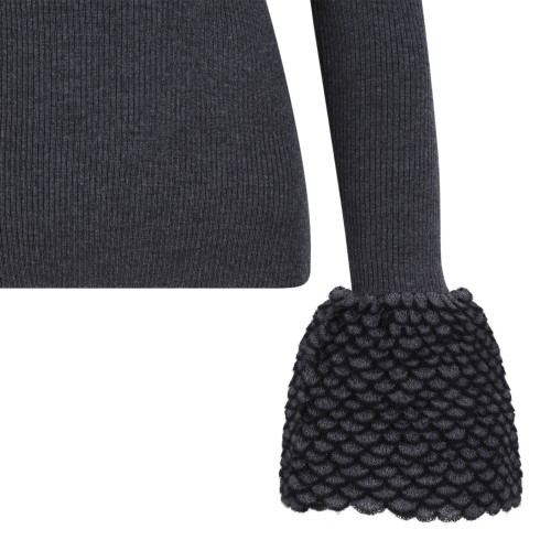 Alexander McQueen Dark Grey Embellished Cuff Turtleneck Sweater.