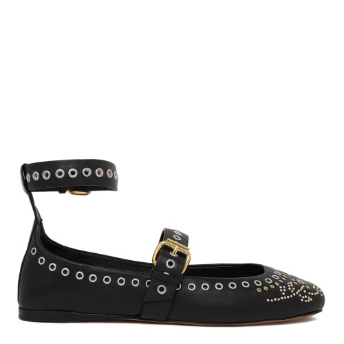 Isabel Marant Black Embellished Ankle-Strap Ballet Flats.