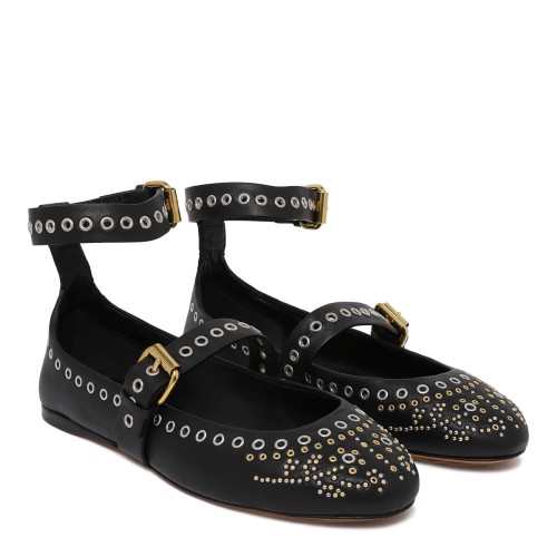 Isabel Marant Black Embellished Ankle-Strap Ballet Flats. 2