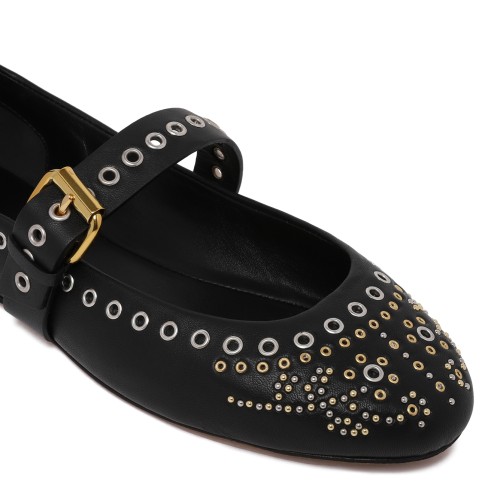 Isabel Marant Black Embellished Ankle-Strap Ballet Flats.